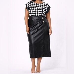 New York & Company Houndstooth Faux Leather Dress – XXL